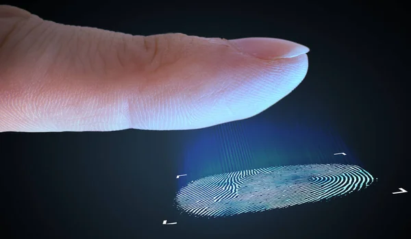 Skenuji Otisky Prstů Prstu Biometrický Bezpečnostní Koncept — Stock fotografie