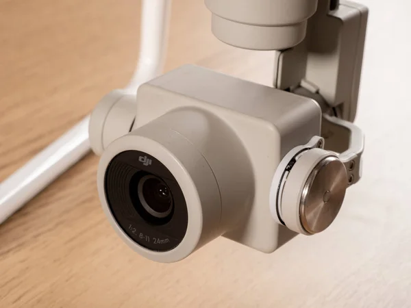 UK - Feb 2020: Close up of DJI Phantom 4 drone camera lens and gimbal — ストック写真