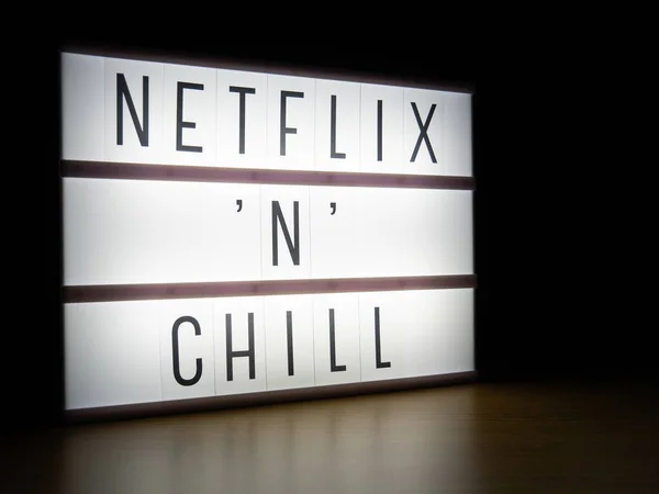 Led Light Box Netflix Chill Sign Dark — Stock Photo, Image