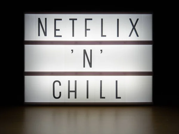 Led Light Box Netflix Chill Message Board Dark — стокове фото