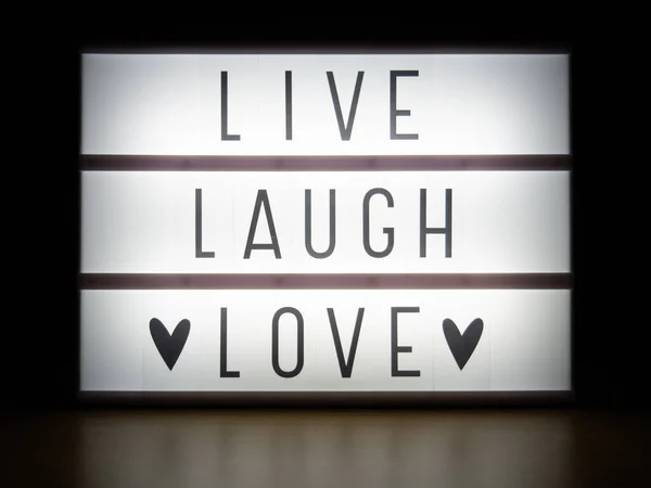 Led Leuchtkasten Live Lachen Liebe Schild Dunkeln — Stockfoto