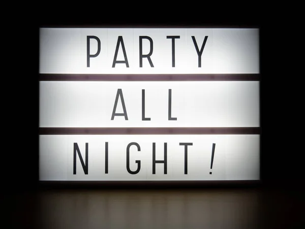 Led Light Box Party All Night Message Board Dark — Stock Photo, Image