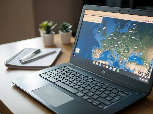 March 2020 UK: European Satellite View on Google Maps App Chromebook Chrome OS Laptop