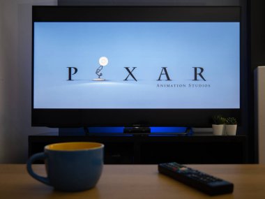 UK, March 2020: TV Television pixar animations light film opener clipart