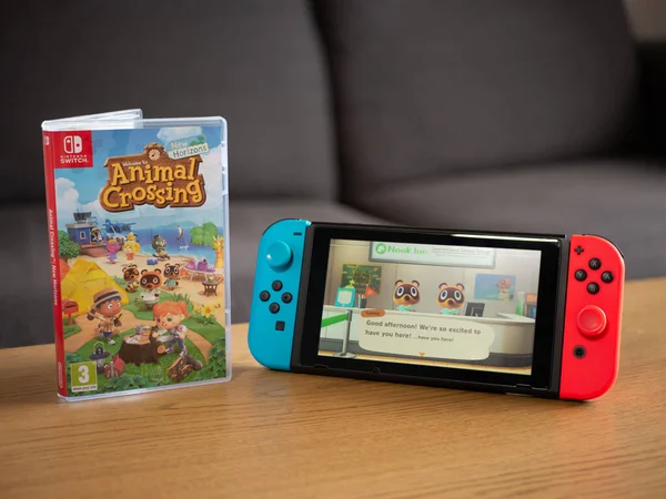 Reino Unido Março 2020 Nintendo Switch Com Animal Cruzando Novos — Fotografia de Stock