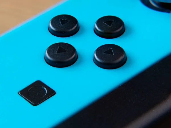 March 2020 Close Blue Neon Joy Con Controller Nintendo Switch — Stock Photo, Image