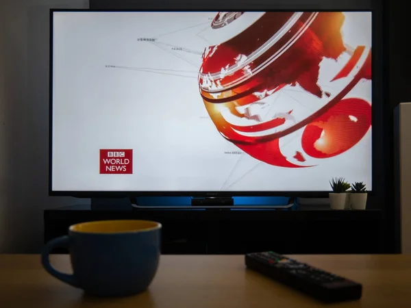 Ngiltere Mart 2020 Televizyonu Bbc Dünya Haber Logosu Beyaz — Stok fotoğraf