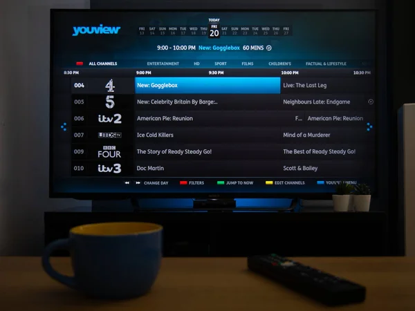 Ngiltere Mart 2020 Televizyon Youview Rehberi — Stok fotoğraf