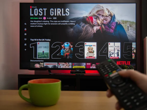 Großbritannien März 2020 Television Netflix Lieblingsmenü Auf Dem Bildschirm — Stockfoto