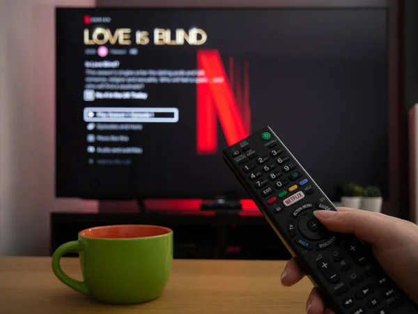 March 2020 Television Love Blind Netflix Original Series Remote Control — Stock Photo, Image