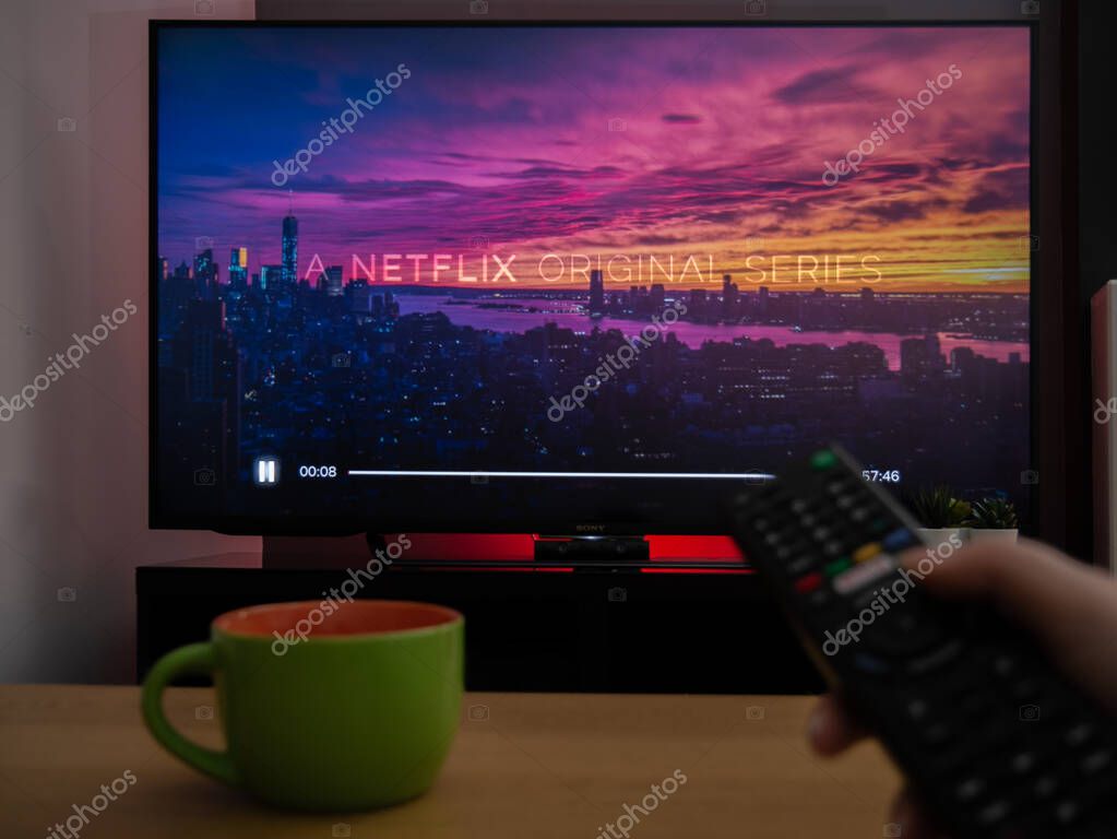 UK, March 2020: TV Television Netflix original series opener on screen