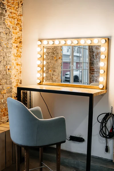 dressing room with mirror and lamps. Side view