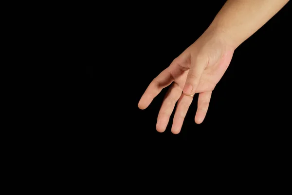 Kvinnas Hand Sträcker Sig Från Ett Övre Hörn Isolerade Kvinnor — Stockfoto