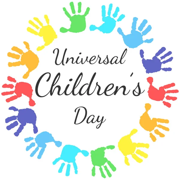 Circle Handprints Inscription Universal Children Day Icon Colored Prints Kid — Stock Vector