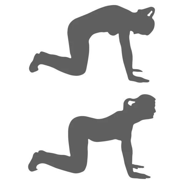 Silhouette Woman Performing Fitness Exercise Cat Concept Performing Physical Exercises — ストックベクタ