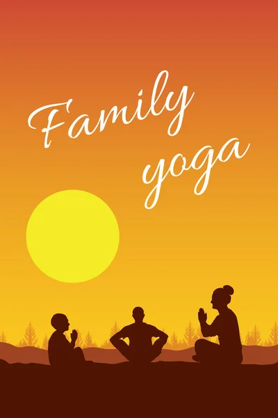 Family Yoga Outdoor Activities People Doing Meditation Nature Man Woman — Stock Vector