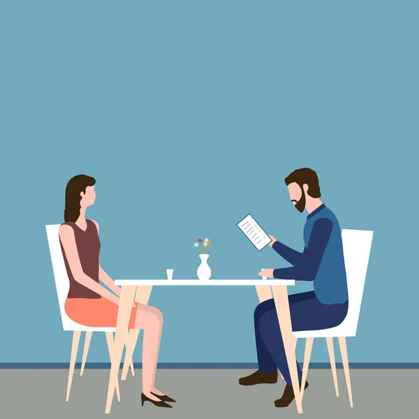 Concept Romantic Business Dinner Restaurant Man Woman Sit Table Guy — Stock Vector