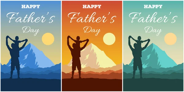 Fathers Day Vector Illustration Silhouettes Dad Children Give Five Backdrop — Stock Vector