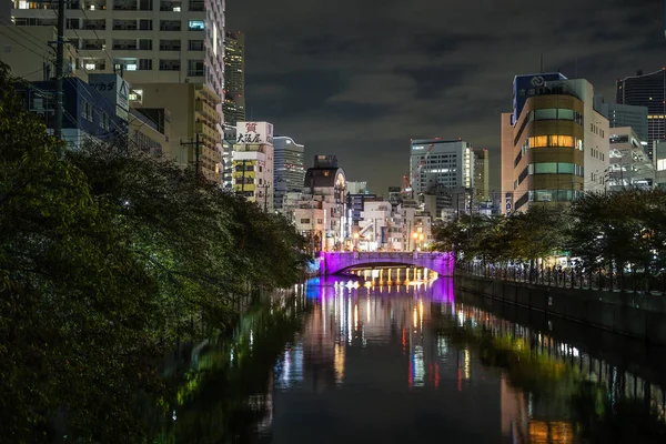 Iluminación Horizonte Yokohama Del Río Ooka —  Fotos de Stock