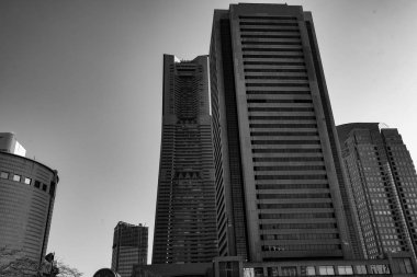 Yokohama Minato Mirai silueti (monokrom)