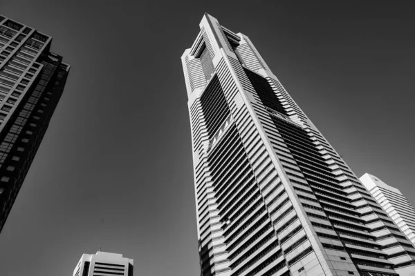 Yokohama Minato Mirai Skyline Monochromatyczne — Zdjęcie stockowe