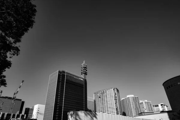 Yokohama Minato Mirai Skyline Monocromático — Fotografia de Stock