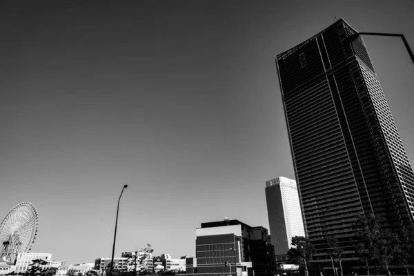 Yokohama Minato Mirai Skyline Monochromatyczne — Zdjęcie stockowe