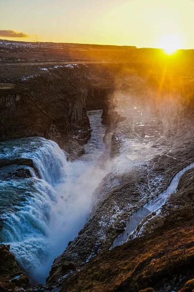 Vodopád Východ Slunce Islandu Gullfoss — Stock fotografie