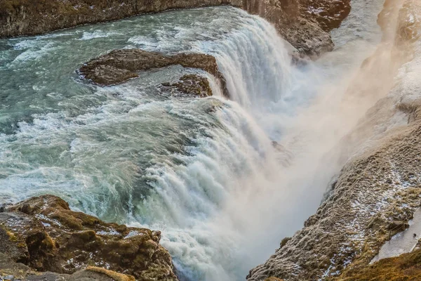 Vodopád Východ Slunce Islandu Gullfoss — Stock fotografie