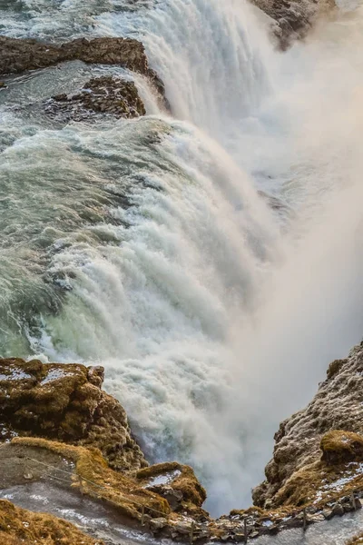 Wodospad Wschód Słońca Islandii Gullfoss — Zdjęcie stockowe