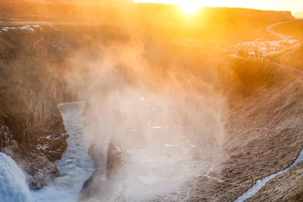 Vodopád Východ Slunce Islandu Gullfoss — Stock fotografie