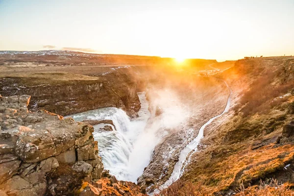 Καταρράκτης Και Ανατολή Του Ηλίου Της Ισλανδίας Gullfoss — Φωτογραφία Αρχείου