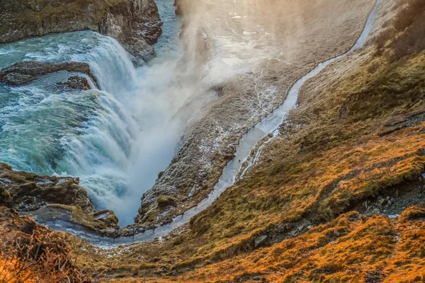 Vodopád Východ Slunce Islandu Gullfoss — Stock fotografie
