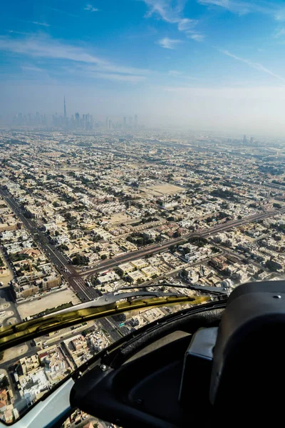 Dubais urban landscape as seen from helicopter