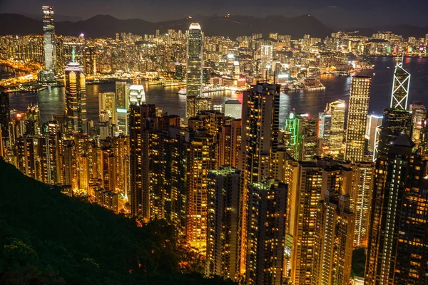 Hong Kong Νυχτερινή Θέα Από Victoria Peak — Φωτογραφία Αρχείου