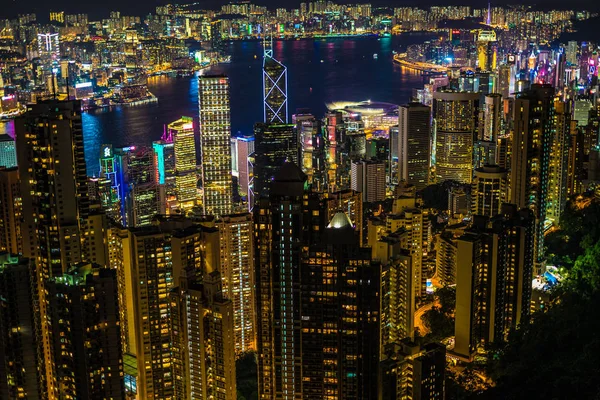 Hong Kong Nacht Uitzicht Vanaf Victoria Peak — Stockfoto