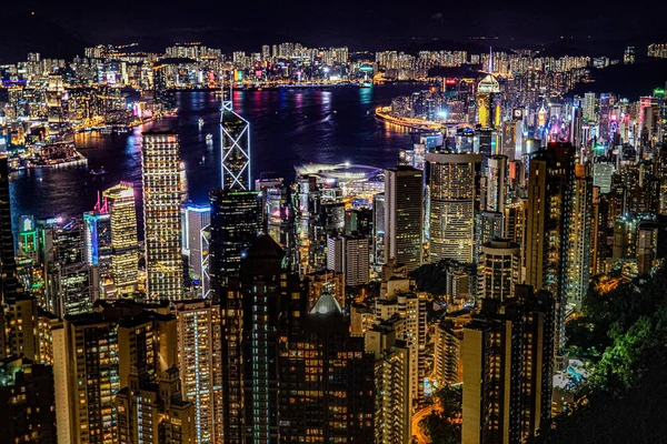 Hong Kong Nacht Uitzicht Vanaf Victoria Peak — Stockfoto