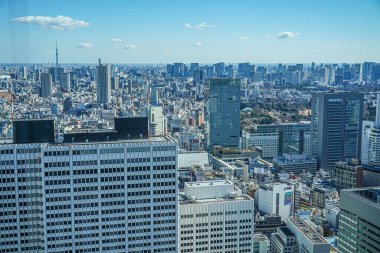 Tokyo Metropolitan Hükümet Binası 'nın gözlem güvertesinden Tokyo silueti görüldü