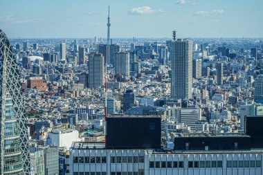 Tokyo Metropolitan Hükümet Binası 'nın gözlem güvertesinden Tokyo silueti görüldü