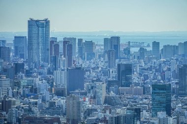 Tokyo Metropolitan Hükümet Binası 'nın gözlem güvertesinden Tokyo silueti görüldü