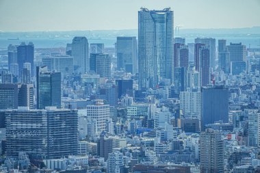 Tokyo Metropolitan Hükümet Binası 'nın gözlem güvertesinden Tokyo silueti görüldü