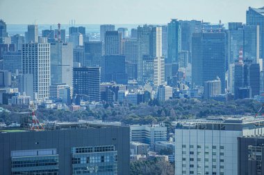 Tokyo Metropolitan Hükümet Binası 'nın gözlem güvertesinden Tokyo silueti görüldü
