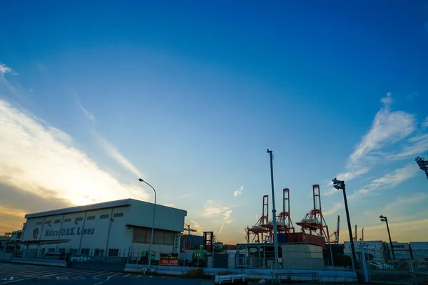 Kraangroep Yokohama Port Avond — Stockfoto