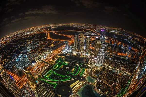 Widok Nocy Dubaju Widziany Tarasu Widokowego Burdż Khalifa — Zdjęcie stockowe