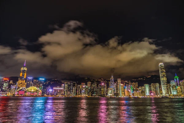 Hong Kong Éjszakai Kilátás Victoria Kikötő — Stock Fotó