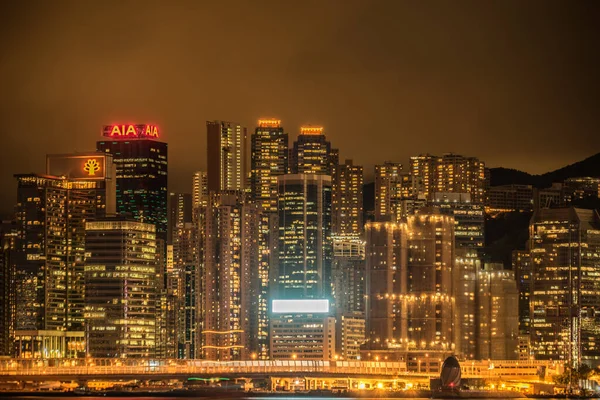 Hong Kong Vue Nuit Depuis Port Victoria — Photo