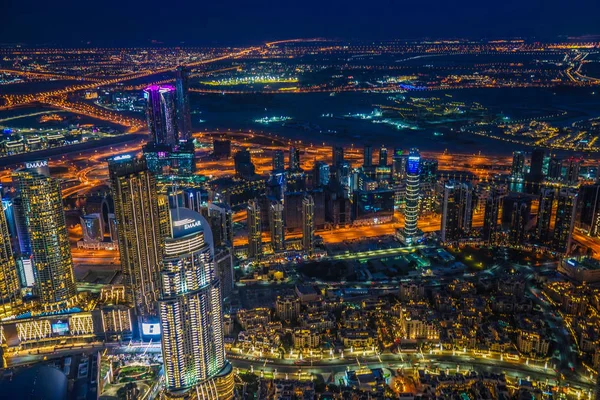 Vista Notturna Dubai Vista Dal Ponte Osservazione Del Burj Khalifa — Foto Stock