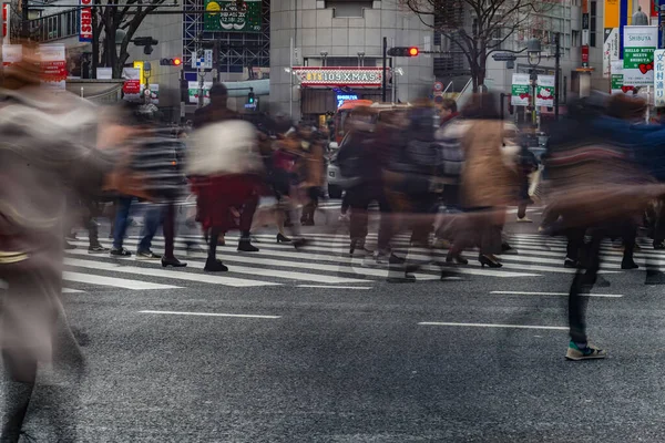 Hustle Och Rörelse Shibuya Förvrängning Korsning — Stockfoto