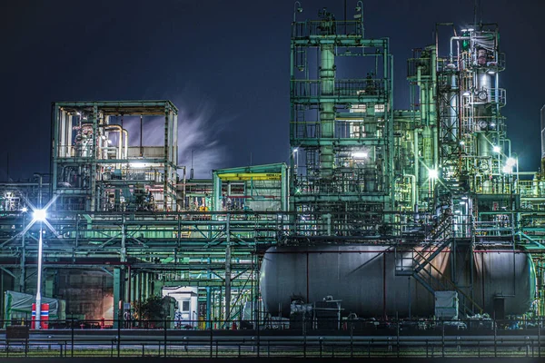 Vista Nocturna Fábrica Zona Industrial Kawasaki Keihin —  Fotos de Stock