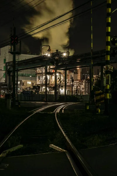 Vista Noturna Fábrica Zona Industrial Kawasaki Keihin — Fotografia de Stock